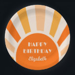 Retro Sunburst Arch Typografie Verjaardagsplezier Papieren Bordje<br><div class="desc">Sinaasappel,  perzik en crème retro zonneschijn boog lijst typografie verjaardagspapier borden. Pas de tekst van deze verjaardagsfeestleveranciers eenvoudig aan met behulp van de meegeleverde sjabloon.</div>