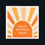 Retro Sunburst Arch Typografie Verjaardagsplezier Servet<br><div class="desc">Sinaasappel,  perzik en crème retro zonneschijn boog lijst typografie verjaardagsservetten. Pas de tekst van deze verjaardagsfeestleveranciers eenvoudig aan met behulp van de meegeleverde sjabloon.</div>