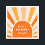 Retro Sunburst Arch Typografie Verjaardagsplezier Servet<br><div class="desc">Sinaasappel,  perzik en crème retro zonneschijn boog lijst typografie verjaardagsservetten. Pas de tekst van deze verjaardagsfeestleveranciers eenvoudig aan met behulp van de meegeleverde sjabloon.</div>