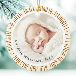 Retro sunburst crème gekleurde foto keramisch ornament