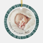 Retro sunburst dennengroen witte foto keramisch ornament (Voorkant)