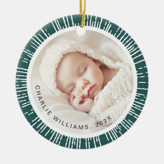 Retro sunburst dennengroen witte foto keramisch ornament (Voorkant)