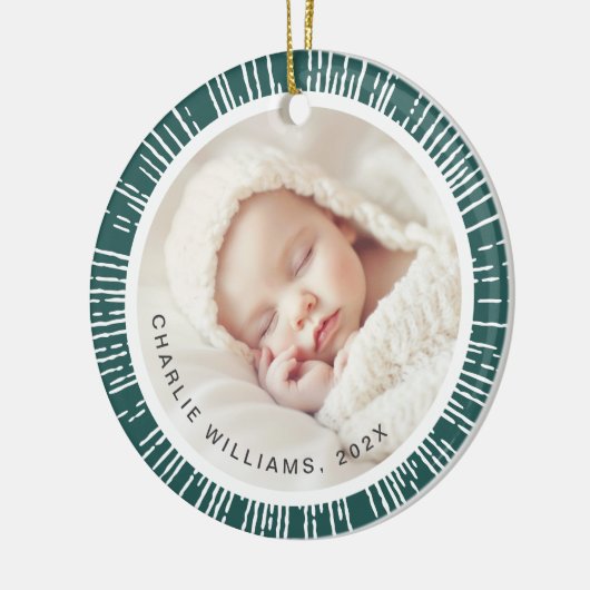 Retro sunburst dennengroen witte foto keramisch ornament (Links)