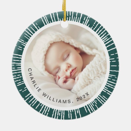 Retro sunburst dennengroen witte foto keramisch ornament (Achterkant)