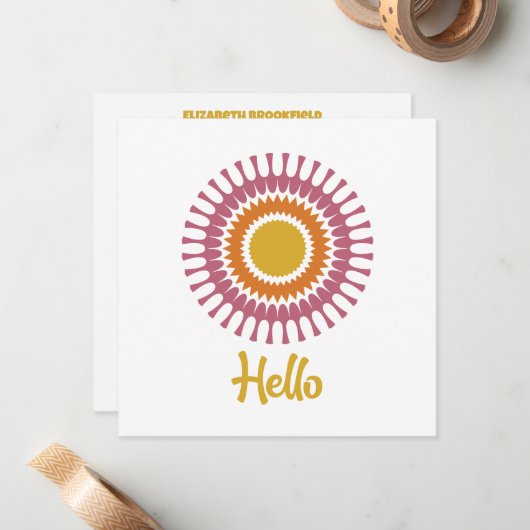 Retro Sunburst Flat Note Kaart in Paarse en Gouden Notitiekaartje (Voorkant / Achterkant in situ)