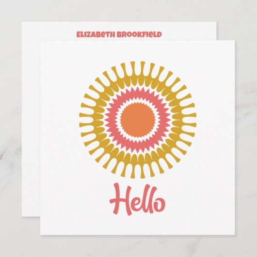 Retro Sunburst Flat Note Kaart in rood en goud Notitiekaartje (Voorkant / Achterkant)