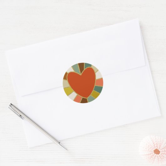 Retro sunburst hart ronde sticker (Envelop)