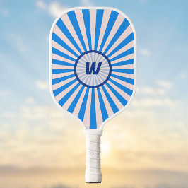 Retro Sunburst in helder en donkerblauw initiaal Pickleball Paddle