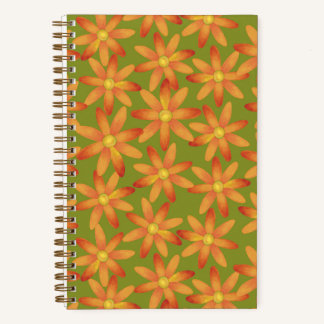 Retro Sunburst Madelief Bloemmotief in Gouden Olij Notitieboek