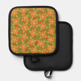 Retro Sunburst Madelief Bloemmotief in Gouden Olij Pannenlap