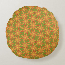 Retro Sunburst Madelief Bloemmotief in Gouden Olij Rond Kussen