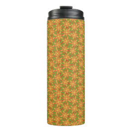 Retro Sunburst Madelief Bloemmotief in Gouden Olij Thermosbeker