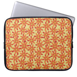 Retro Sunburst Madelief Bloemmotief in Warm Geel Laptop Sleeve