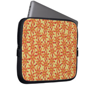 Retro Sunburst Madelief Bloemmotief in Warm Geel Laptop Sleeve