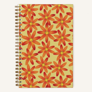 Retro Sunburst Madelief Bloemmotief in Warm Geel Notitieboek