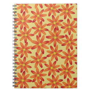 Retro Sunburst Madelief Bloemmotief in Warm Geel Notitieboek