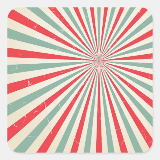 Retro Sunburst Midden Century Red & Green Vierkante Sticker (Voorkant)