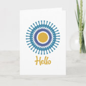 Retro Sunburst Note Kaart in blauw en goud (Voorkant)