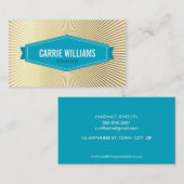 RETRO SUNBURST PATROON turquoise badge logo goud Visitekaartje (Voorkant / Achterkant)