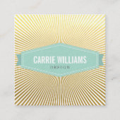 RETRO SUNBURST PATTERN cool mint badge logo gold Vierkante Visitekaartje (Voorkant)