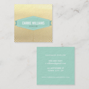 RETRO SUNBURST PATTERN cool mint badge logo gold Vierkante Visitekaartje