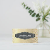 RETRO SUNBURST PATTERN grey badge logo gouden foli Visitekaartje (Staand voorkant)