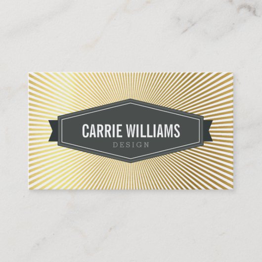 RETRO SUNBURST PATTERN grey badge logo gouden foli Visitekaartje (Voorkant)