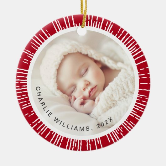 Retro sunburst rood wit foto keramisch ornament (Voorkant)