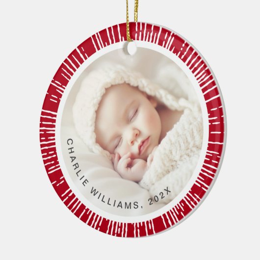 Retro sunburst rood wit foto keramisch ornament (Links)