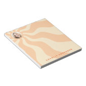 Retro sunburst werveling oranje zon foto en naam notitieblok (Schuin)