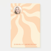 Retro sunburst werveling oranje zon foto en naam post-it® notes (Voorkant)