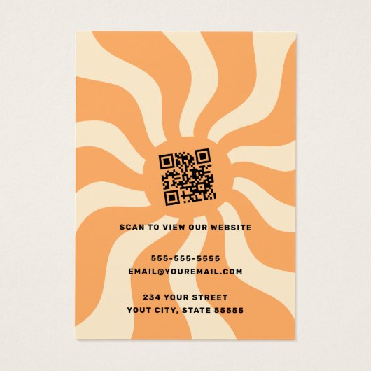 Retro sunburst werveling sinaasappel zon logo oorb visitekaartje (Achterkant)