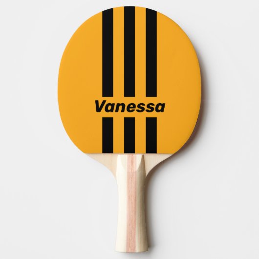 Retro Sunflower Buzz Three Pin Stripes with Name Tafeltennisbatje (Voorkant)