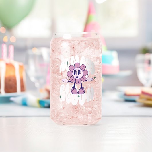 Retro Sunflower Cartoon Quote Pink Blikvorm Glas (Insitu (Verjaardag))