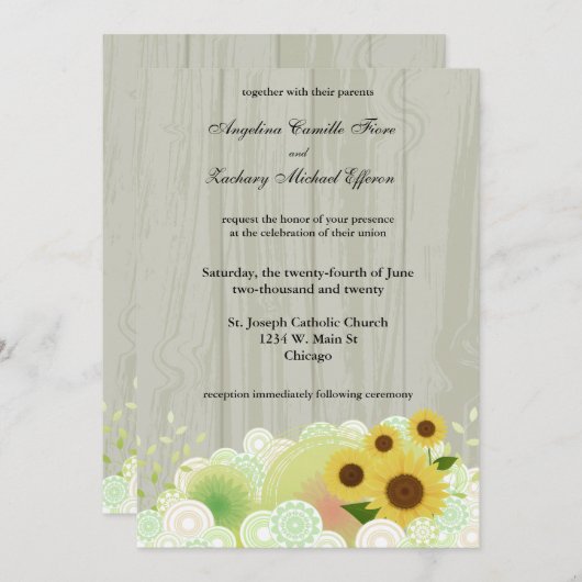 Retro Sunflower Formele bruiloft Uitnodiging (Voorkant / Achterkant)