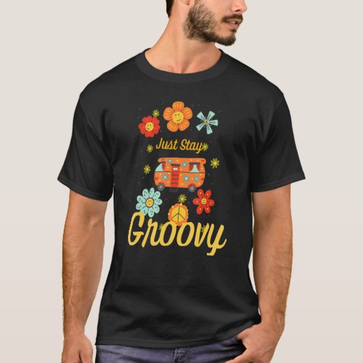 Retro Sunflower Hippie Blijf roovy Positief denken T-shirt (Voorkant)