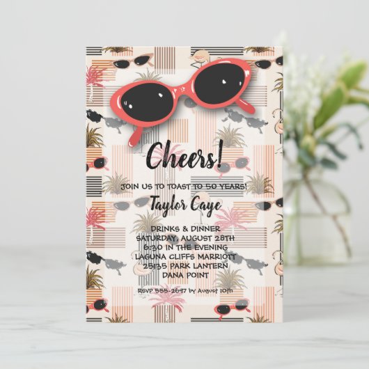Retro Sunglasses and Palms 50th Birthday Kaart (Staand voorkant)