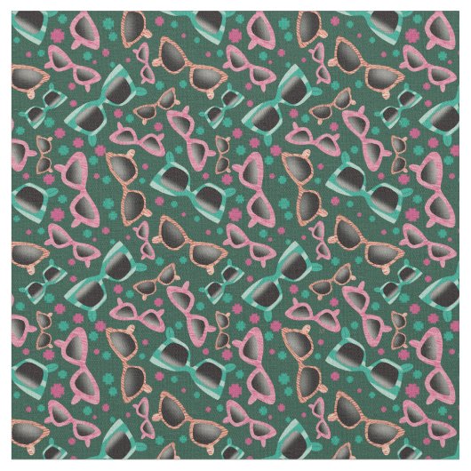 Retro Sunglazen Green Pattern Stof (Close Up)