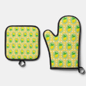 Retro Sunny Lemon Yellow Spring Green Ovenwant & Pannenlap Set (Voorkant)