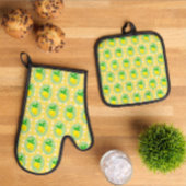 Retro Sunny Lemon Yellow Spring Green Ovenwant & Pannenlap Set