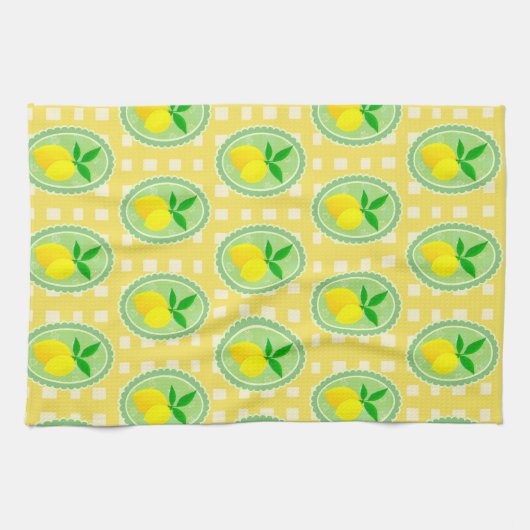 Retro Sunny Lemon Yellow Spring Green Theedoek (Horizontaal)