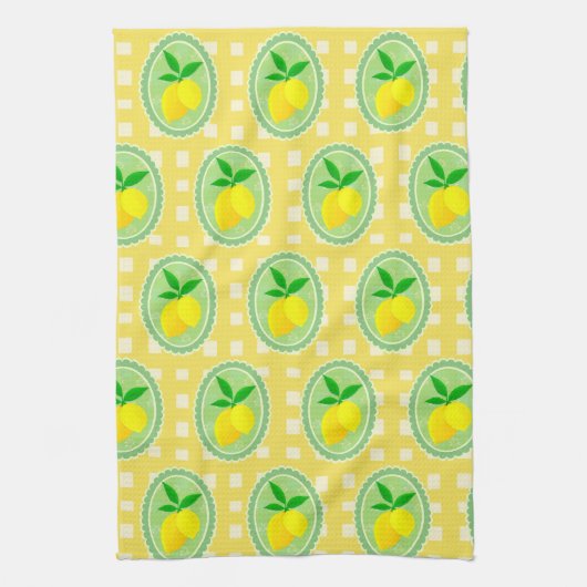Retro Sunny Lemon Yellow Spring Green Theedoek (Verticaal)