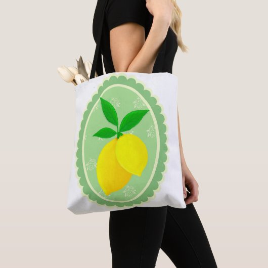 Retro Sunny Lemon Yellow Spring Groen Wit Tote Bag (Dichtbij)