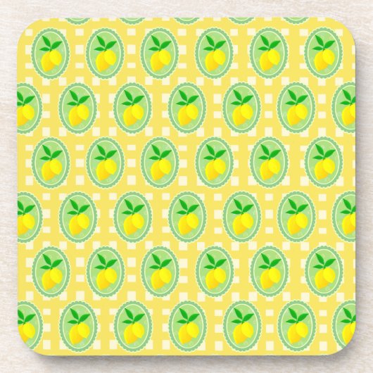 Retro Sunny Lemon Yellow White Check  Bier Onderzetter (Voorkant)