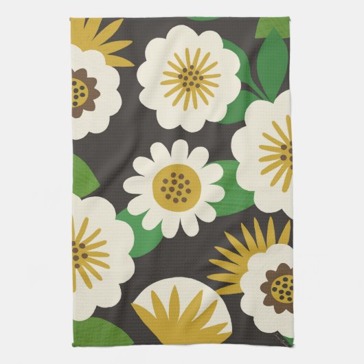 Retro Sunny Summer Flowers Kitchen Towels Theedoek (Verticaal)