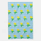 Retro Sunny Yellow Lemon Blue White Check Theedoek (Verticaal)