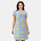 Retro Sunny Yellow Lemon Drop Blue Check Schort (Gedragen)