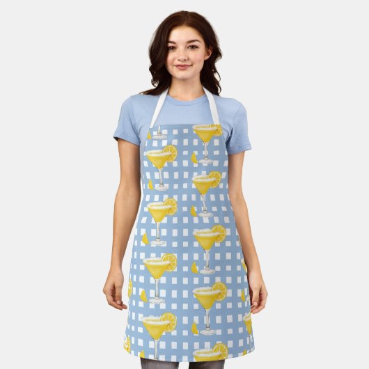 Retro Sunny Yellow Lemon Drop Blue Check Schort (Gedragen)