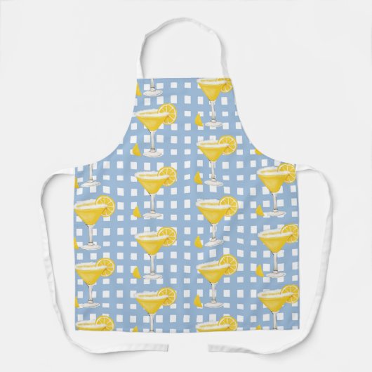 Retro Sunny Yellow Lemon Drop Blue Check Schort (Voorkant)