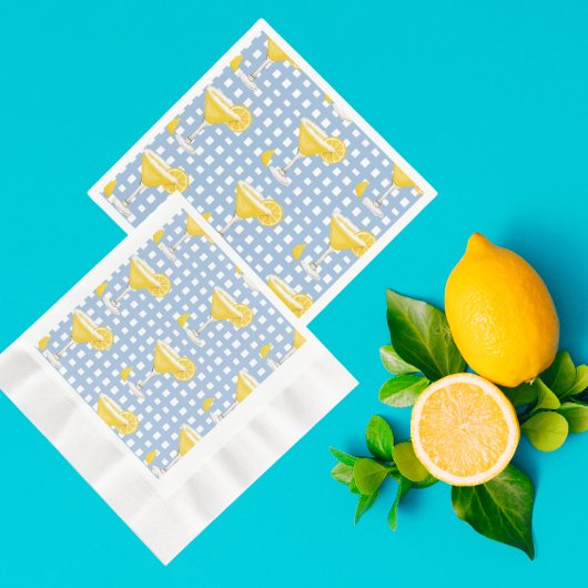 Retro Sunny Yellow Lemon Drop Blue Check Servet